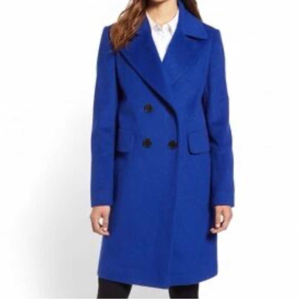 Sam Edelman women’s royal blue double breasted wool blend pea coat jacket size 2
